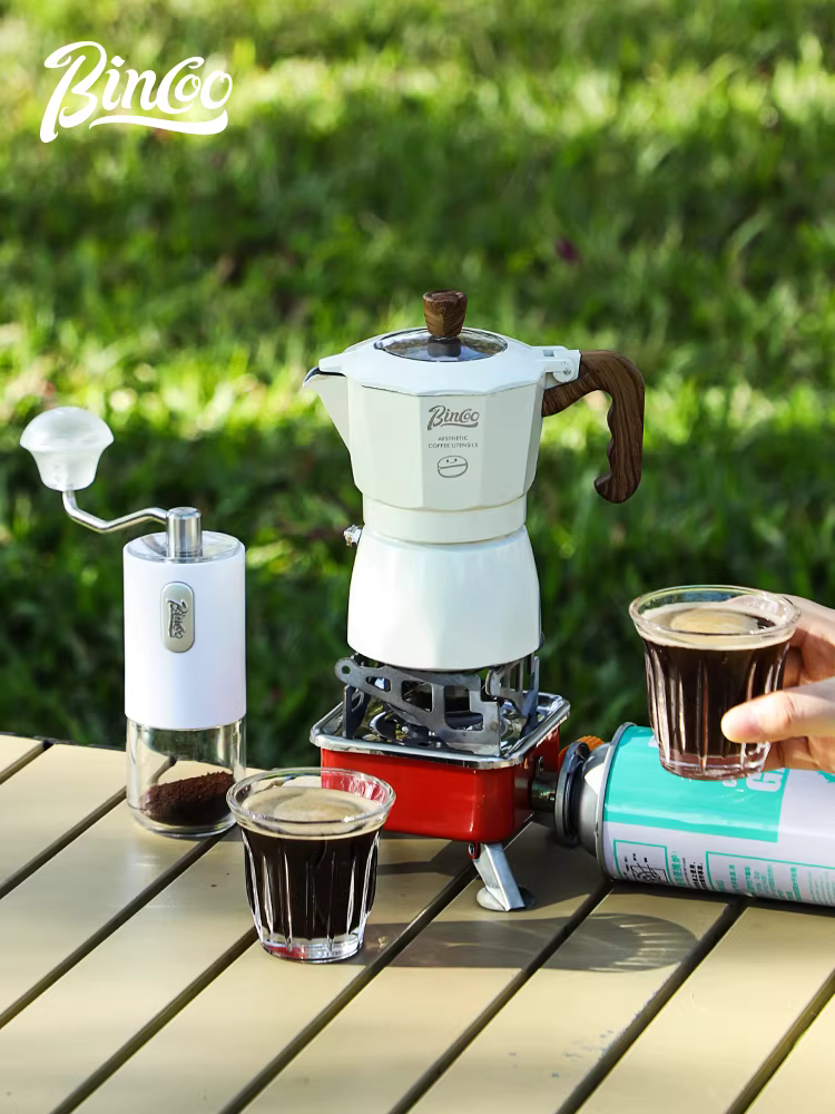 Bộ pha cà phê Moka Bincoo nhỏ gọn, dùng ngoài trời, bộ pha cà phê espresso di động, kèm túi đựng, bộ dụng cụ du lịch đầy đủ