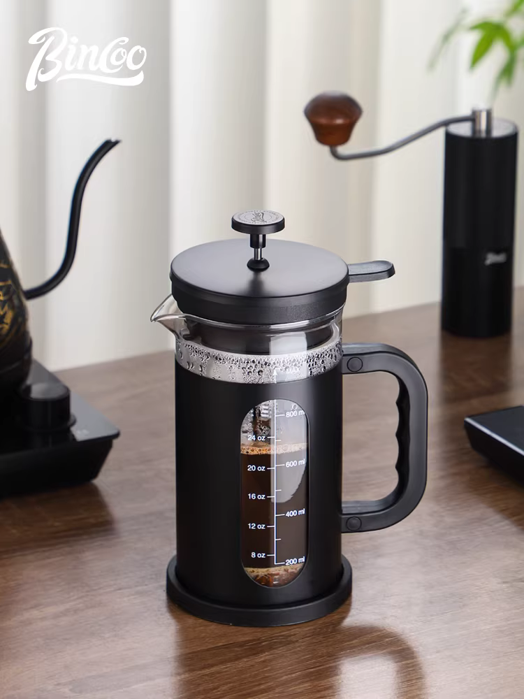 Bình pha cà phê kiểu Pháp Bincoo dùng trong gia đình, thiết bị lọc pha cà phê, bình pha cà phê lạnh bằng thủy tinh có vạch chia độ, dùng để đánh bọt sữa.