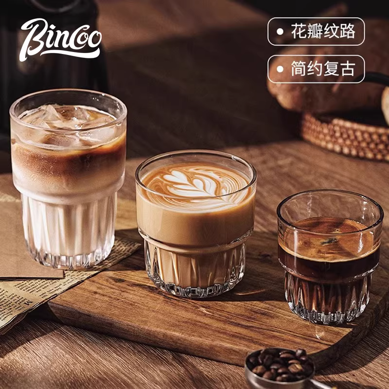 Ly cà phê thủy tinh Bincoo kiểu Nhật, ly nước đá Americano, ly latte dirty, ly trà chiều, ly cà phê Planet