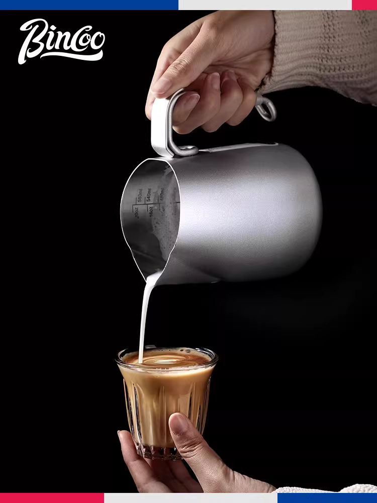 Bình tạo bọt sữa nghệ thuật latte nhạy cảm với nhiệt độ Bincoo, bình tạo bọt sữa có hiển thị nhiệt độ, bình sữa có vòi nhọn, cốc nghệ thuật latte espresso, bình tạo bọt chuyên nghiệp