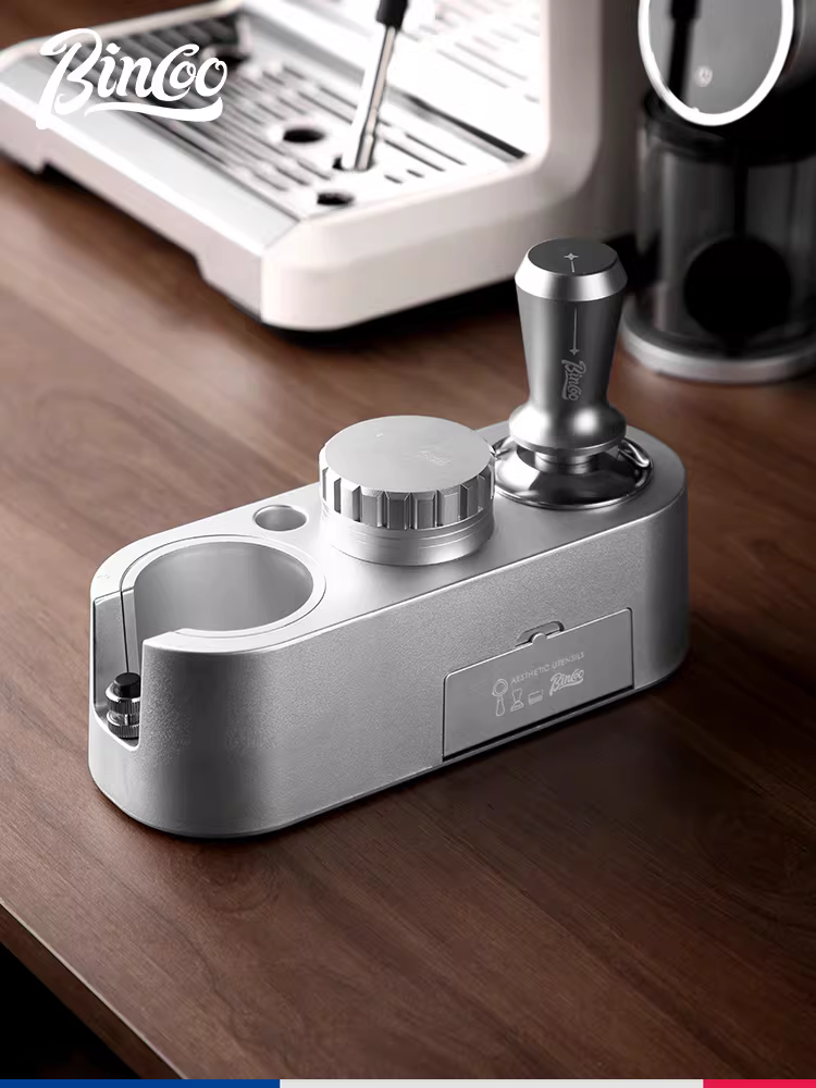 Bộ dụng cụ tamper cà phê Bincoo gồm đế tamper, búa tamper và dụng cụ phân phối, bộ dụng cụ cà phê Ý đầy đủ với hộp đựng.