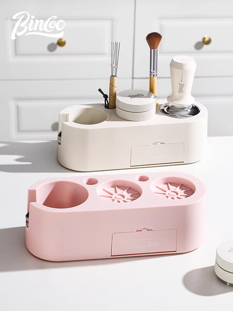 Bộ dụng cụ nén cà phê Bincoo màu hồng có đế, bộ ba món dành cho máy pha cà phê, dụng cụ cà phê 51mm/58mm