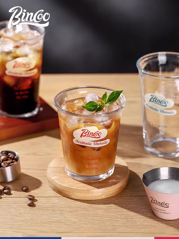 Ly cà phê thủy tinh cao cấp Bincoo dùng trong gia đình, ly Americano đá, ly latte, ly uống nước lạnh trong suốt