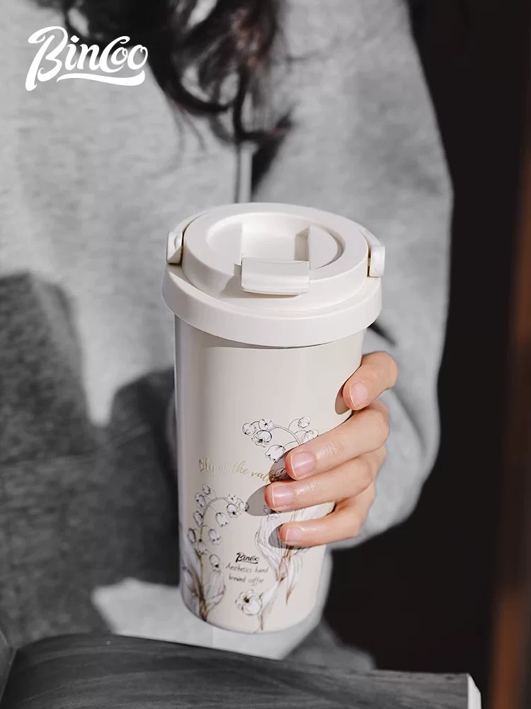 Ly cà phê Bincoo có lớp lót bằng gốm, cốc nước di động, bình giữ nhiệt bằng thép không gỉ cao cấp dành cho nữ, kiểu dáng mới để sử dụng khi di chuyển.