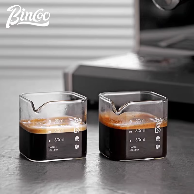 Cốc pha cà phê espresso kiểu Ý Bincoo, cốc thủy tinh có vạch chia, cốc nhỏ đựng sữa, bình đựng sữa, cốc đựng chất lỏng