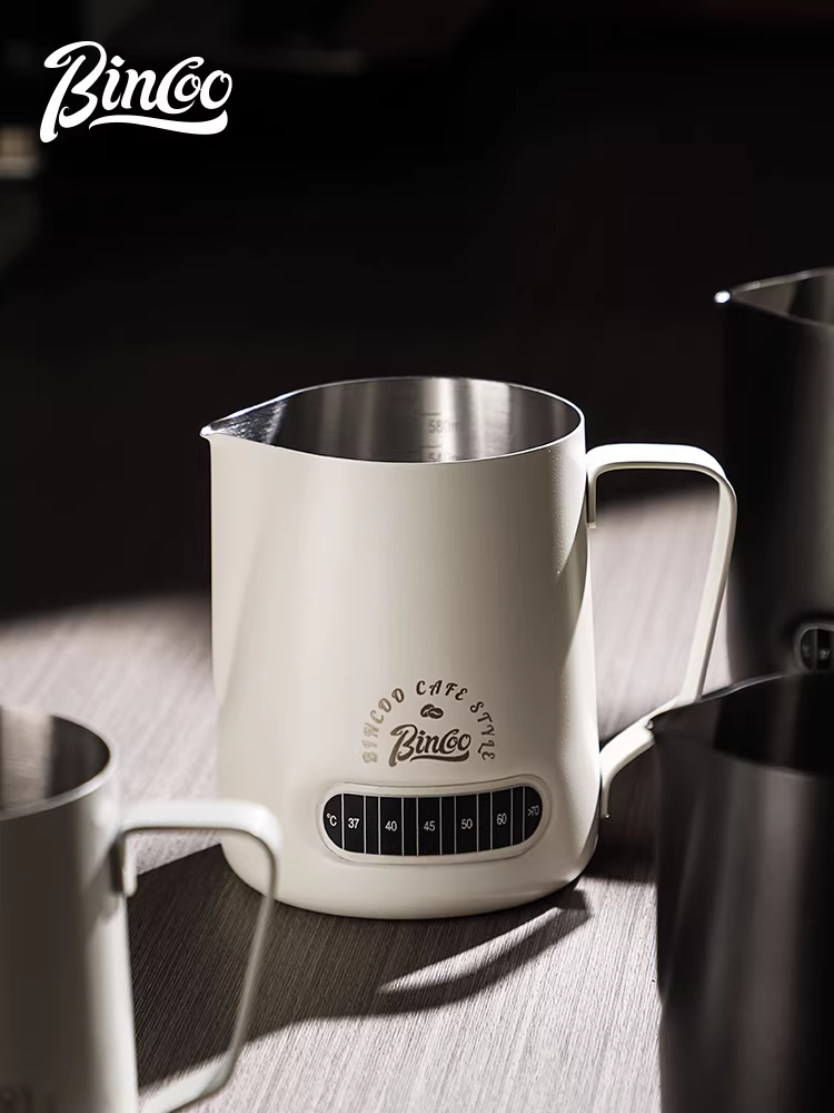 Cốc tạo bọt sữa cà phê Latte Art Bincoo kiểu Ý, chất liệu thép không gỉ, có hiển thị nhiệt độ, chuyên dụng, vòi tròn/vòi nhọn