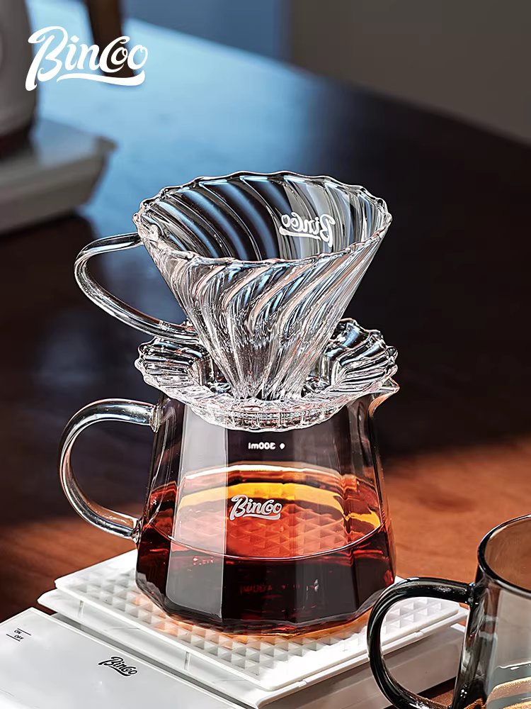 Bộ dụng cụ pha cà phê bằng kính Bincoo, gồm cốc chia cà phê, bộ ly nếm, cốc lọc V60, giấy lọc cà phê, phễu, ấm pha cà phê thủ công