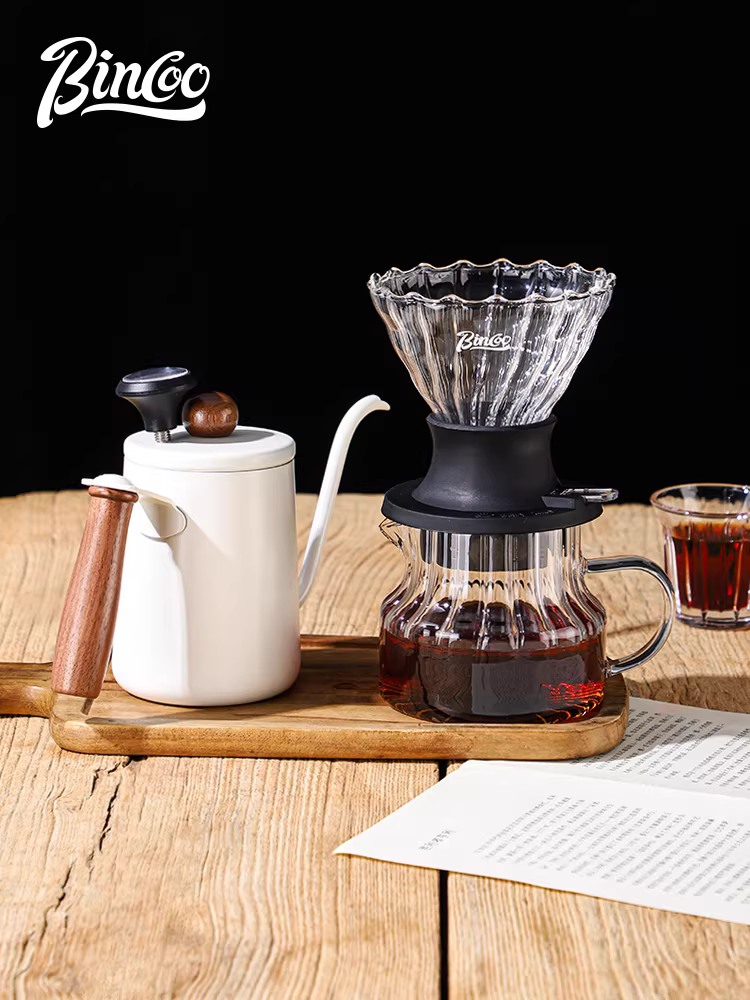 Bộ dụng cụ pha cà phê thủ công Bincoo, gồm ấm pha cà phê thông minh, cốc chia sẻ, máy xay cà phê hạt, bộ dụng cụ xay cà phê bằng tay đầy đủ.