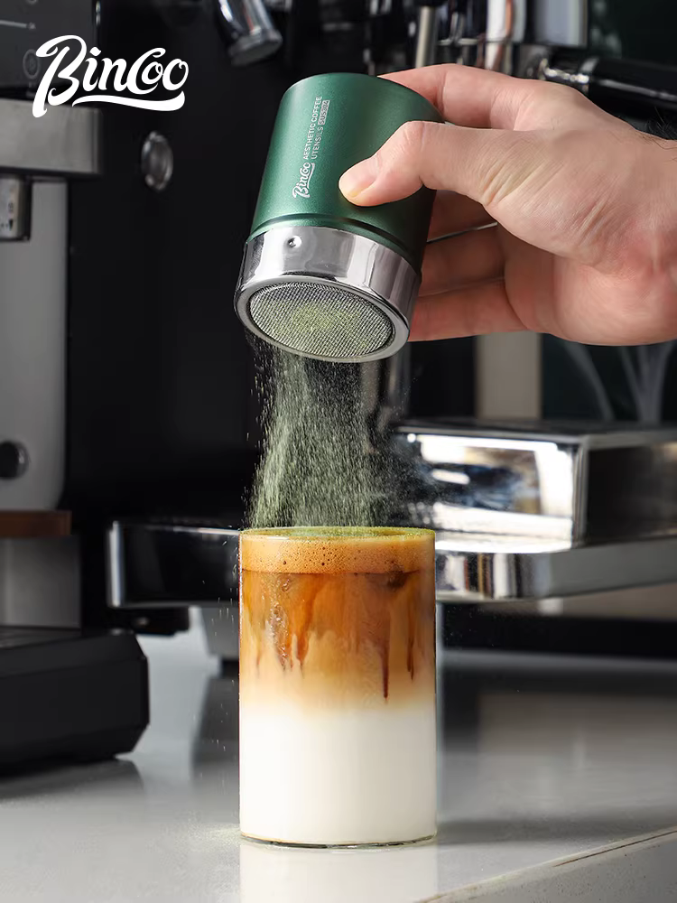 Bình đựng bột cà phê Bincoo bằng thép không gỉ 304, dụng cụ tạo hình latte, đựng bột ca cao, bột matcha, đường, dụng cụ rây làm bánh
