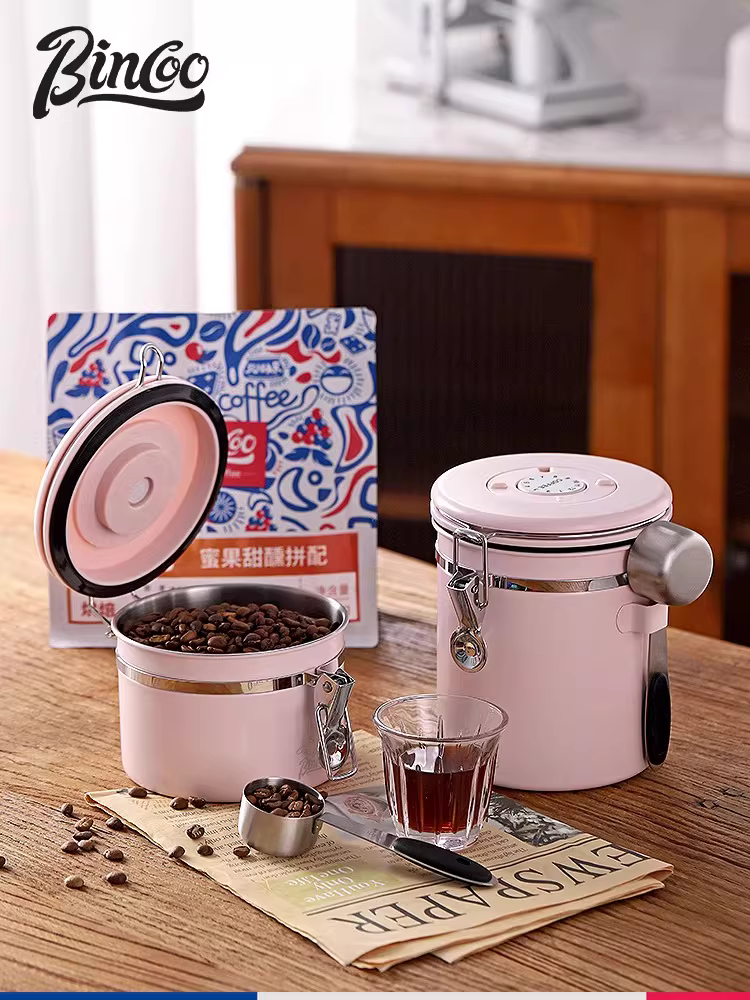 Hộp đựng cà phê hạt Bincoo, hộp đựng cà phê bột bằng thép không gỉ, có van một chiều, hộp đựng trà, hạt khô