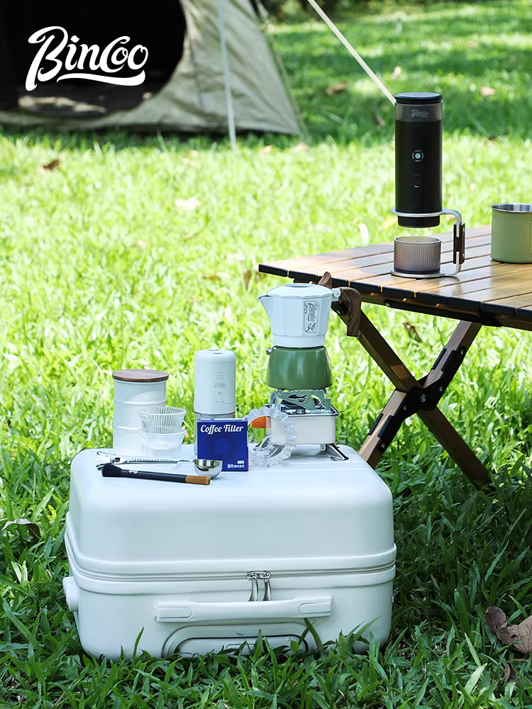 Bộ pha cà phê Moka ngoài trời Bincoo hai van, kiểu Ý, nhỏ gọn, kèm hộp đựng, dụng cụ pha cà phê dã ngoại