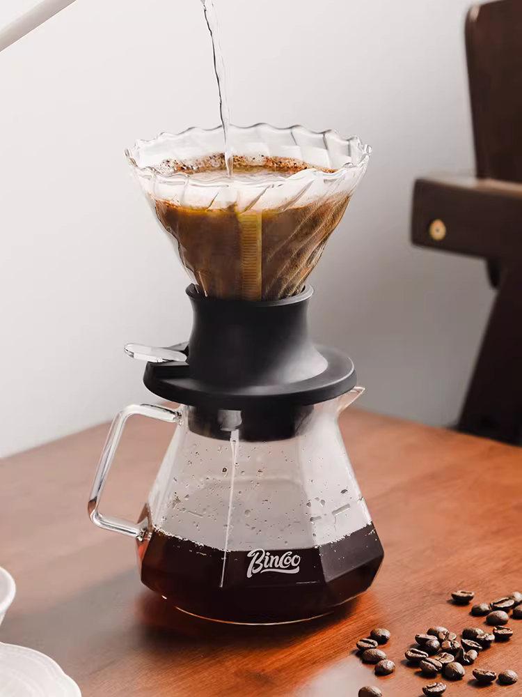 Bộ lọc pha cà phê thủ công thông minh Bincoo Hand Brew Smart Cup Sharing Pot Set V60, kiểu ren xoắn ốc, cốc lọc thủy tinh