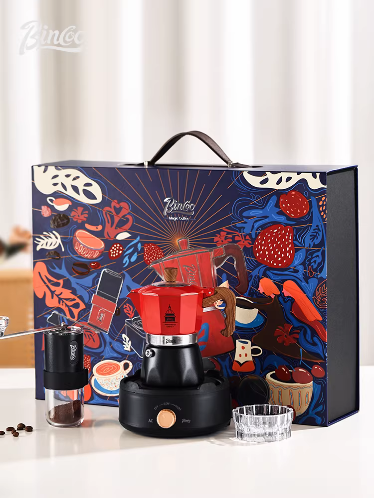 Bộ ấm pha cà phê moka hai van Bincoo đi kèm hộp quà tặng, dụng cụ pha cà phê tại nhà, bộ máy pha cà phê hoàn chỉnh, quà lưu niệm.