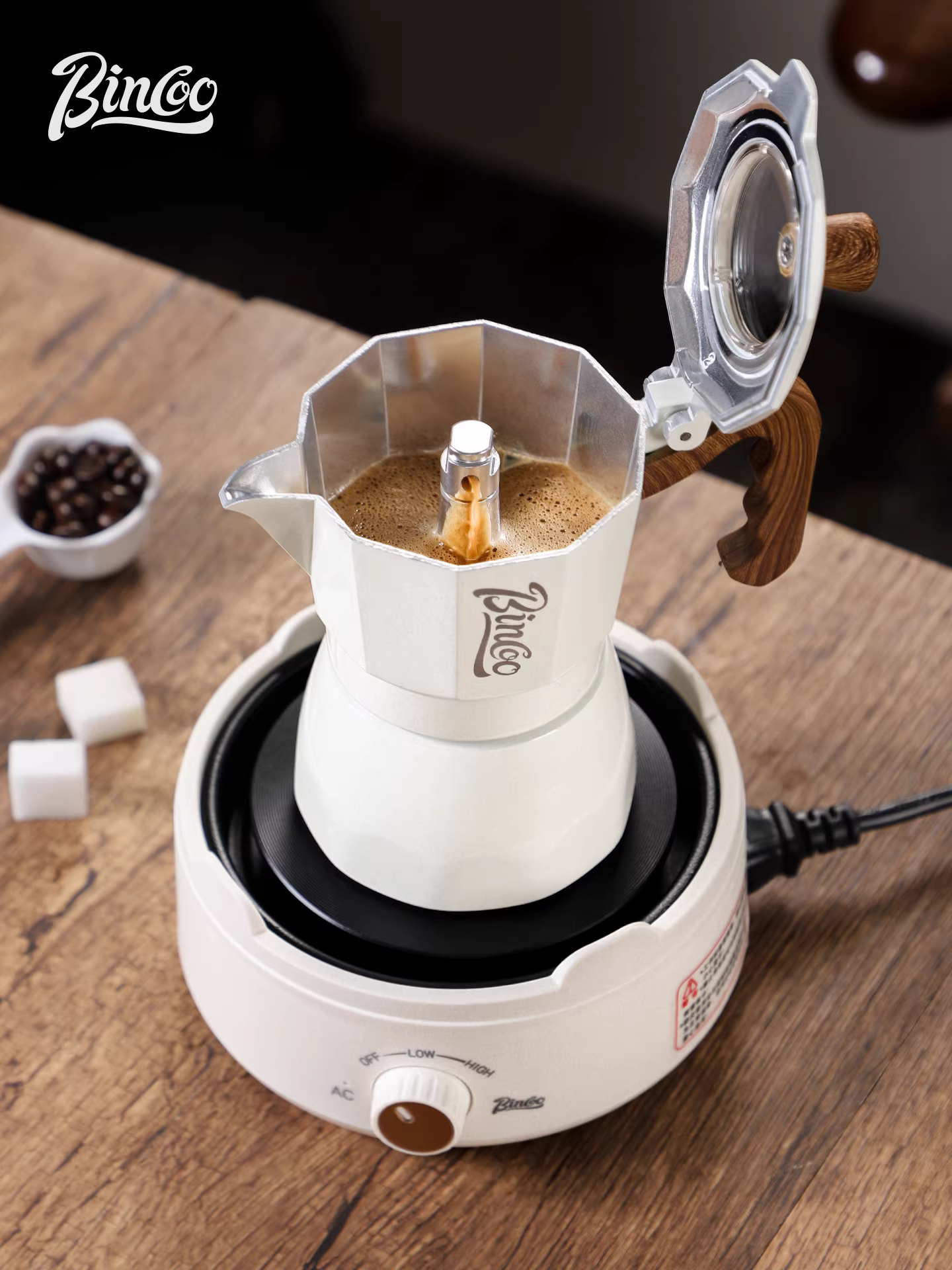 Bếp điện gốm sứ đa năng Bincoo Moka pot, bếp điện đa chức năng để pha cà phê, đế bếp điện nhỏ kiểu Ý