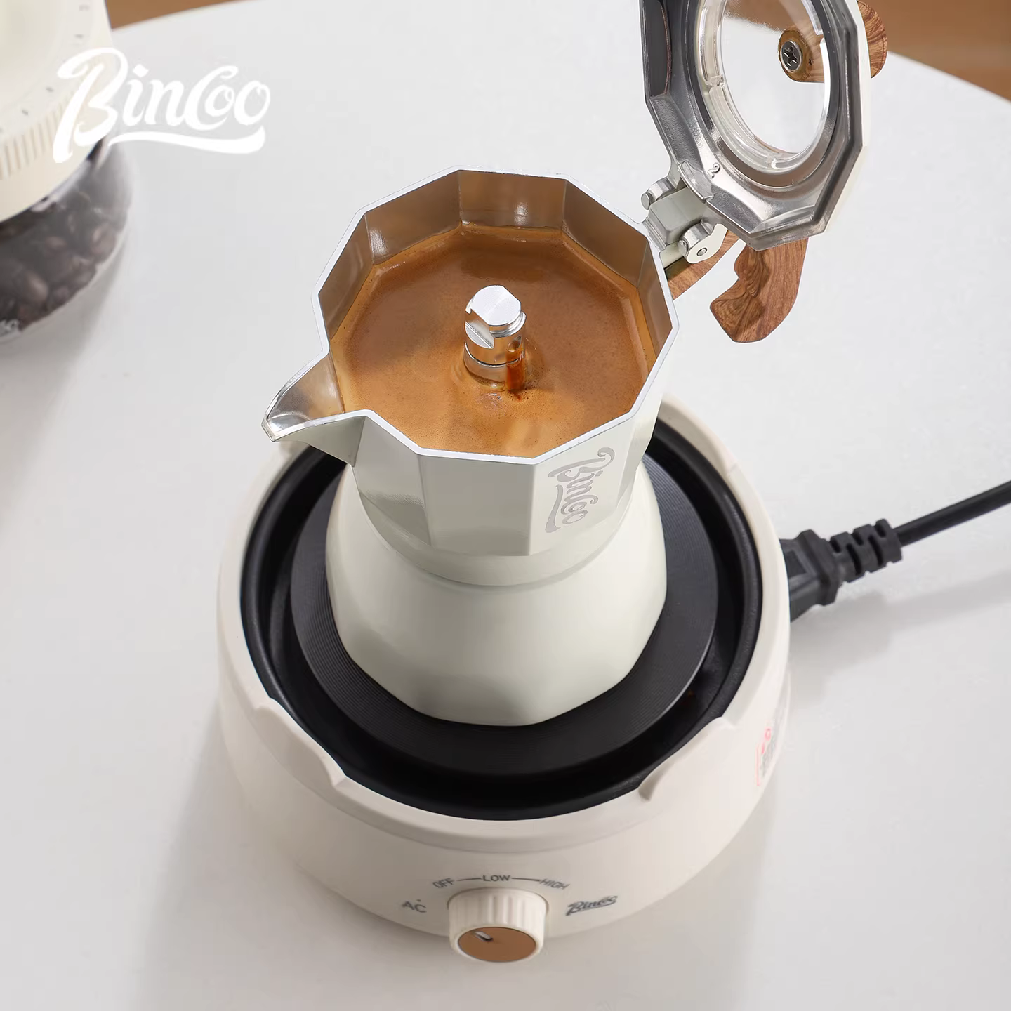 Bộ máy pha cà phê Bincoo Moka pot hai van, bếp điện, pha cà phê thủ công, dùng trong nhà, máy pha cà phê espresso nhỏ cầm tay