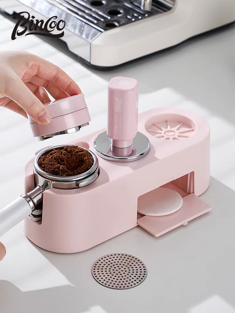 Bộ dụng cụ pha cà phê Bincoo màu hồng có đế, hộp đựng đa năng, dụng cụ pha cà phê 51/58mm