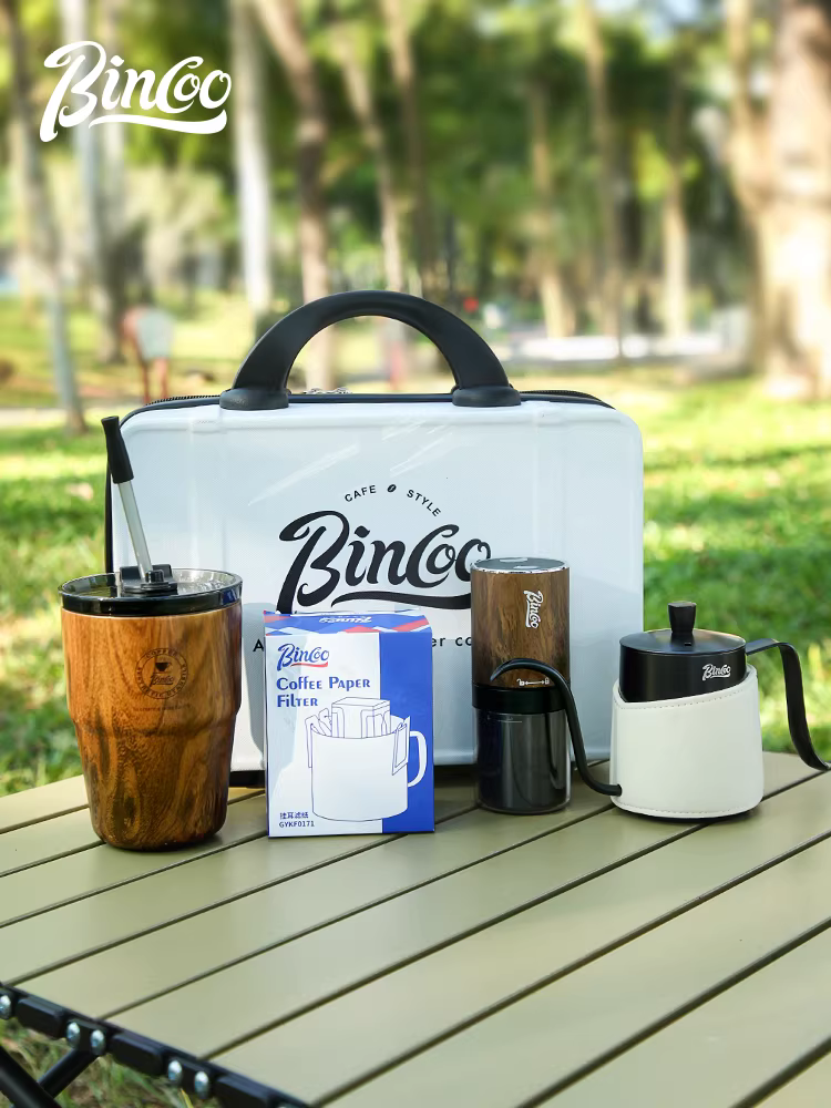 Bộ ấm pha cà phê thủ công Bincoo, thiết bị pha cà phê ngoài trời, máy xay cà phê cầm tay, túi đựng di động, cốc du lịch