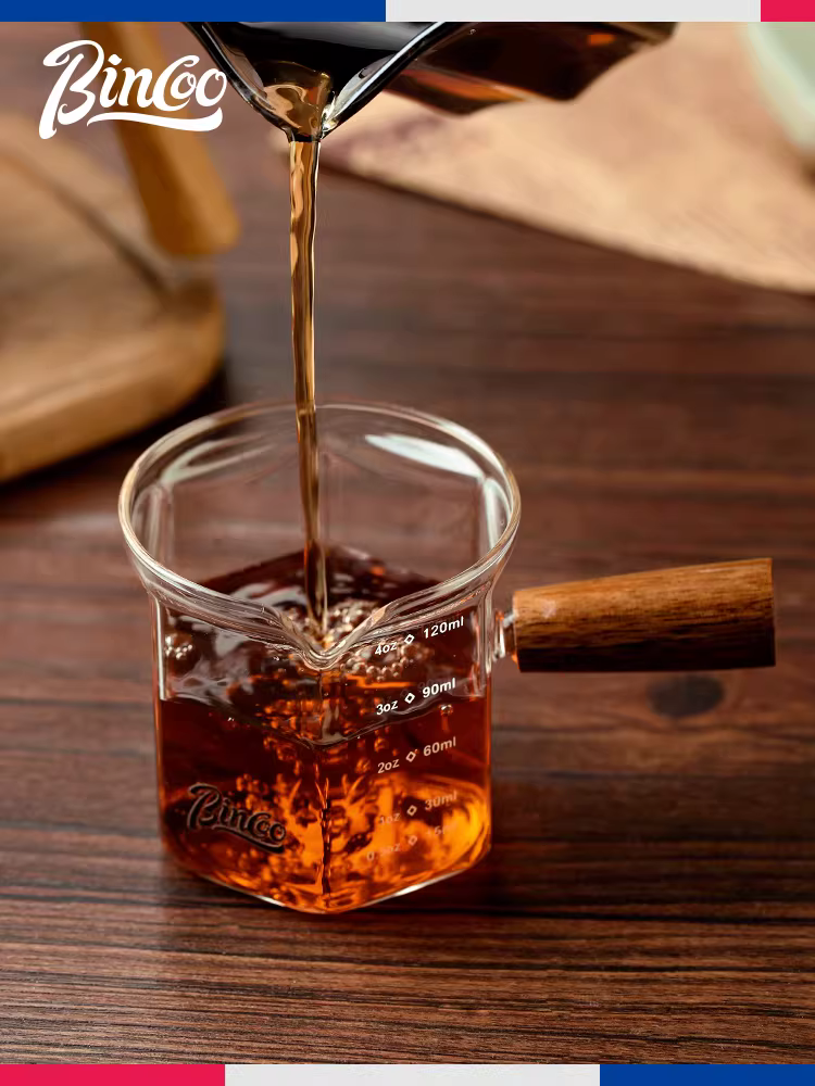 Ly cà phê Bincoo có vạch chia, cốc đo cà phê espresso, tay cầm bằng gỗ, bình sữa, cốc ounce