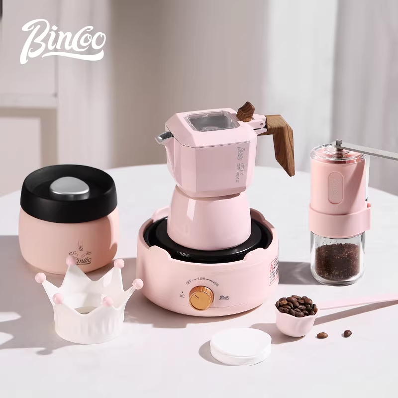 [Trợ cấp quốc gia 15%] Bộ quà tặng máy pha cà phê Moka Pot hai van màu hồng Bincoo Bộ quà tặng sinh nhật đám cưới