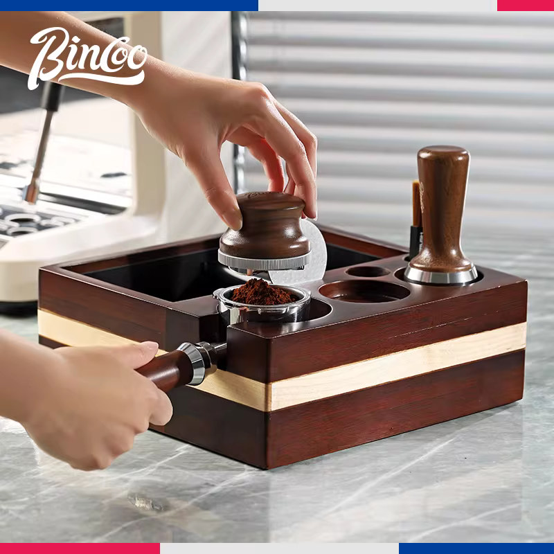 Bộ dụng cụ pha cà phê Bincoo bằng gỗ nguyên khối kiểu Ý, đa năng, gồm 3 món với hộp đựng bã cà phê.