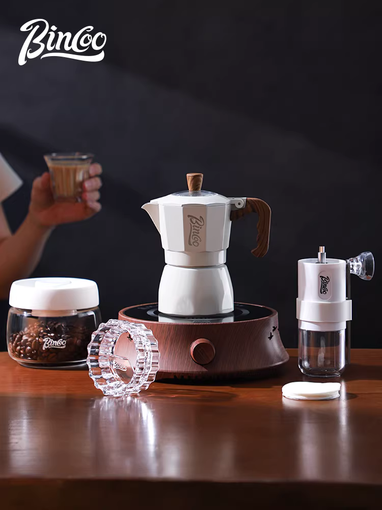 Máy pha cà phê Espresso Bincoo Moka pot hai van, máy pha cà phê gia đình nhỏ gọn, sử dụng ngoài trời, chiết xuất cà phê Espresso kiểu Moka pot