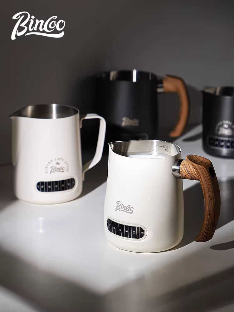 Bình tạo bọt sữa bằng thép không gỉ Bincoo có vạch chia, vòi nhọn, dung tích 400/600ml, dùng để tạo bọt sữa cà phê, tạo bọt sữa