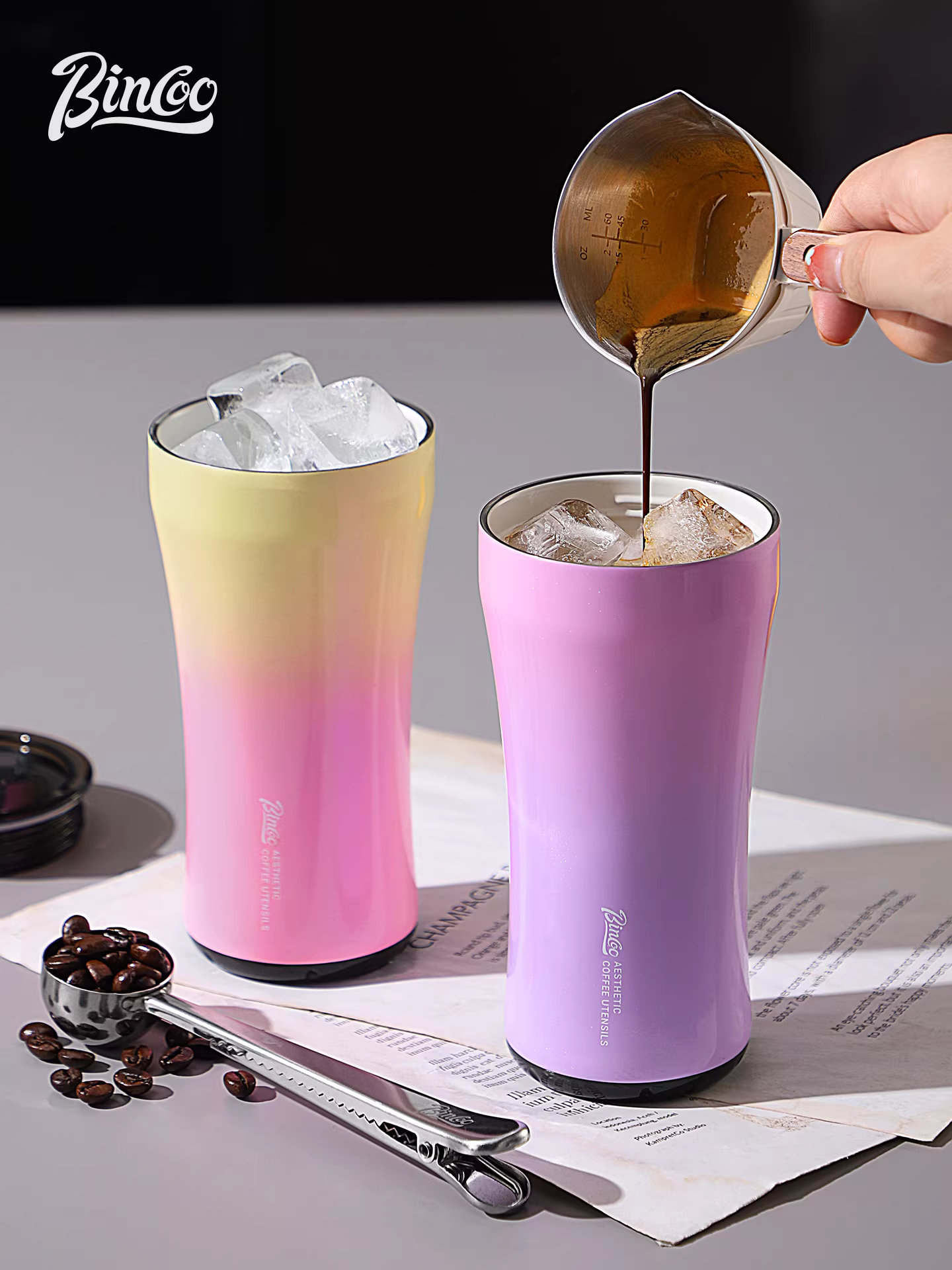 Ly giữ nhiệt Bincoo nhiều màu sắc, ly cà phê treo tai, ly nước di động cho ô tô, ly kiểu mới cao cấp dành cho nữ