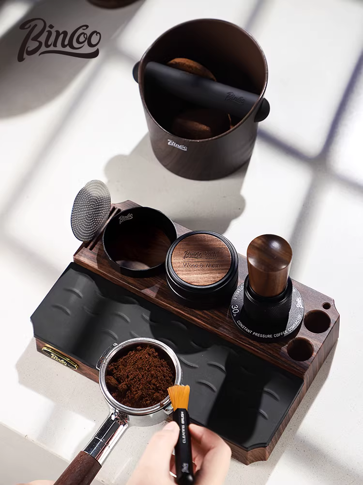 Bộ dụng cụ phân phối cà phê đa năng Bincoo vân gỗ kiểu Ý, lực ép không đổi, kích thước phổ thông 51/58mm