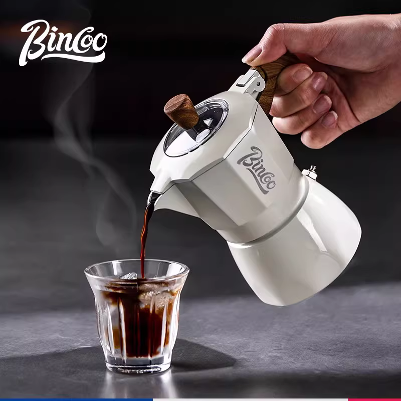 Bộ pha cà phê kiểu Ý Bincoo Moka pot, bếp điện gốm hai van, máy pha cà phê gia đình, giấy lọc, van áp suất kép