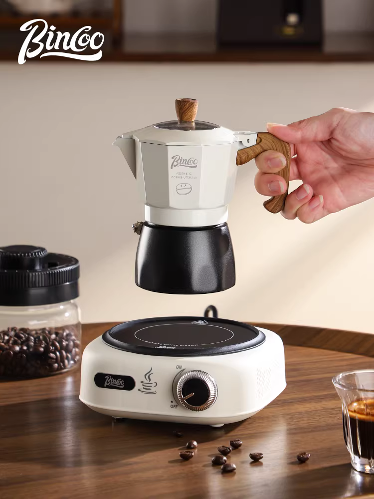 Bộ pha cà phê Moka điện Bincoo hai van, bếp gốm điện, bộ pha cà phê gia đình, máy pha cà phê espresso nhỏ gọn