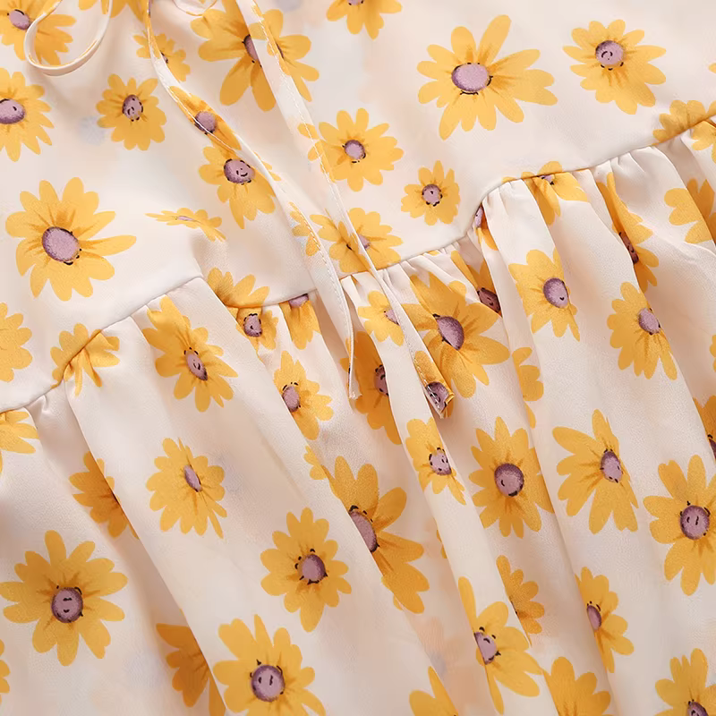 Dream Box 2023 Mùa Hè Mới Tươi Hoa Cúc Giảm Tuổi Áo Sơ Mi Búp Bê Buộc Dây Cổ Tròn Áo Chui Đầu Áo Sơ Mi Rộng Cho Nữ