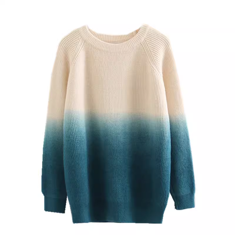 Dream Box 2023 Áo len chui đầu cổ tròn mới nghệ thuật tươi mới dành cho nữ Áo len dáng rộng đa năng nhuộm màu gradient