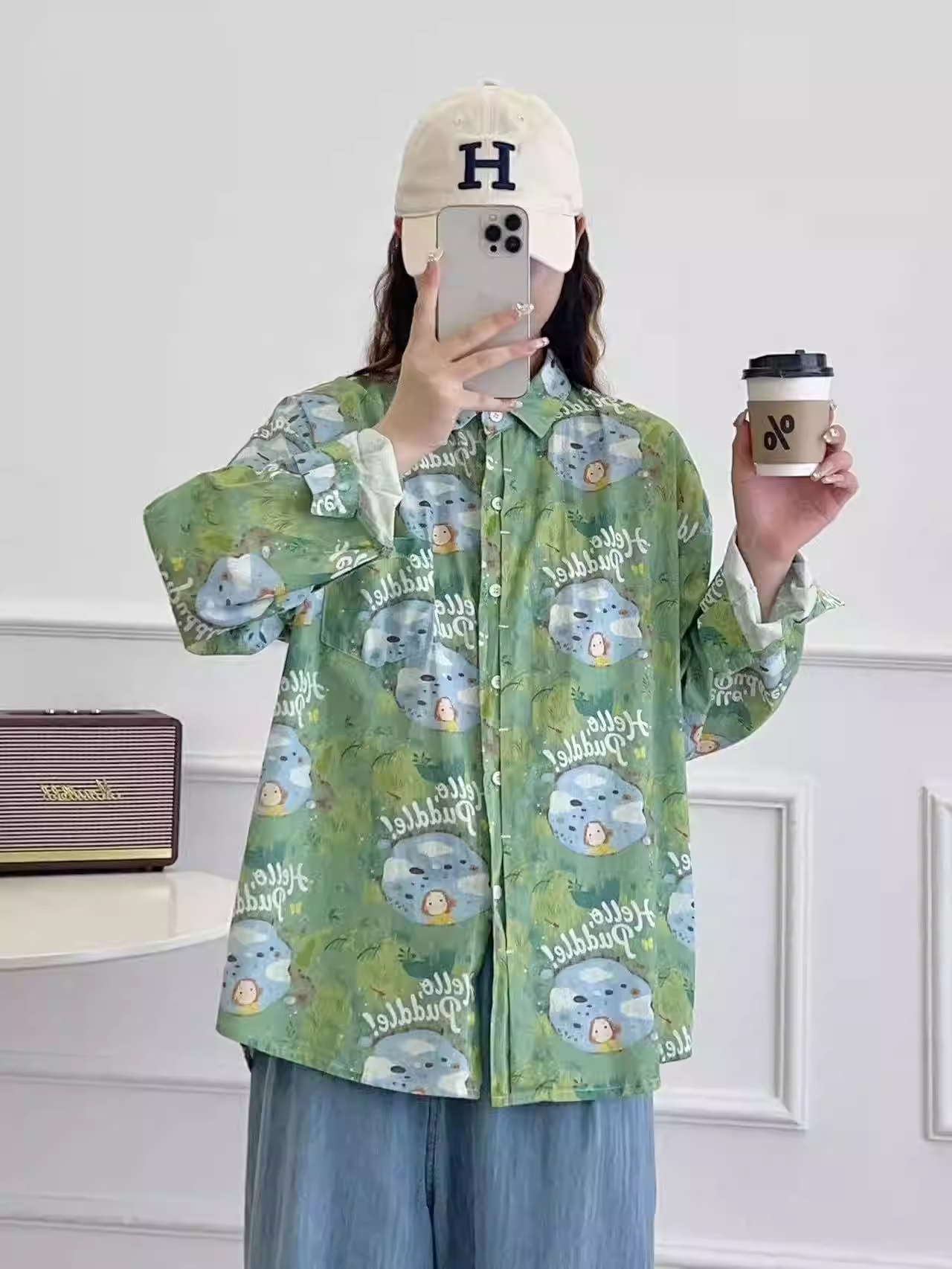 Áo thun cotton in hình anime nữ mùa thu Dream Box 2025, cổ trụ, tay dài, dáng rộng, trẻ trung