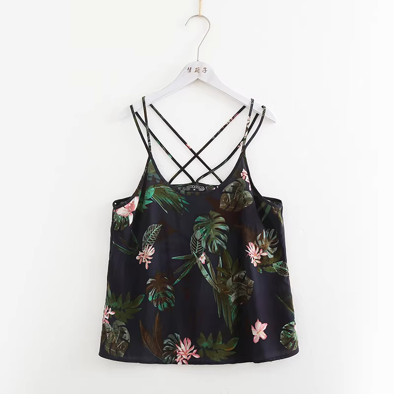 Dream Box 2020 Mùa Hè Mới Phong Cách Dân Tộc In Hoa Yếm Cổ Tròn Đa Năng Rời Phong Cách Búp Bê Nhỏ Yếm