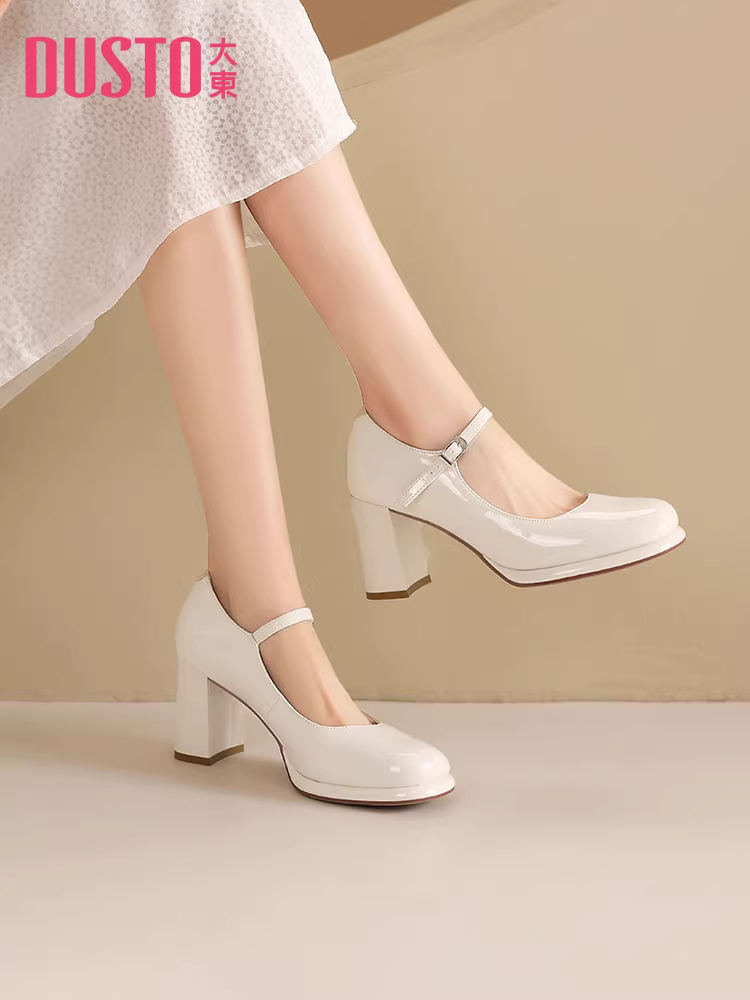 Giày cao gót đế thô Dadong dành cho nữ, mẫu mới thu 2025, kiểu Pháp, giày Mary Jane, phối cùng chân váy