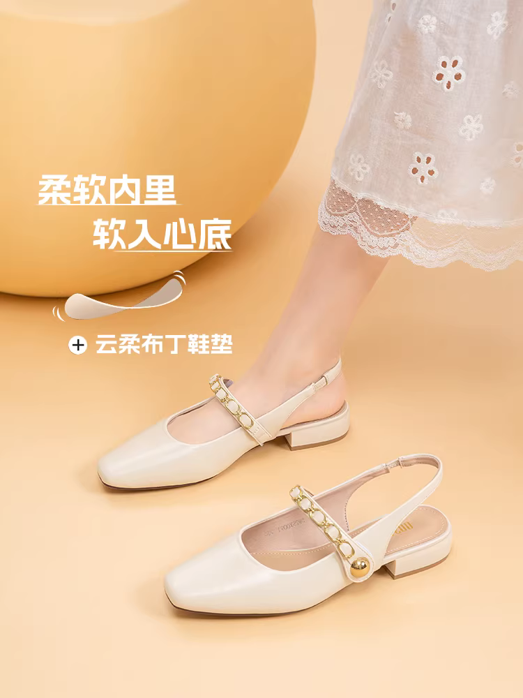 Dép nữ Dadong Baotou kiểu mới hè 2025, phù hợp với chân váy, gót thấp, gót thô, phong cách Pháp, dép cao cấp sang trọng.