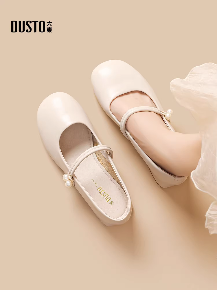 Giày bệt kiểu Pháp Dadong dành cho nữ, mẫu mới thu 2025, giày Mary Jane da, gót thấp, đế mềm, thoải mái.