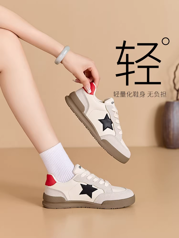 Giày nữ Dadong Dexun 2025 mẫu mới thu đông, giày nữ thời trang retro, giày thể thao đế bằng, giày trắng