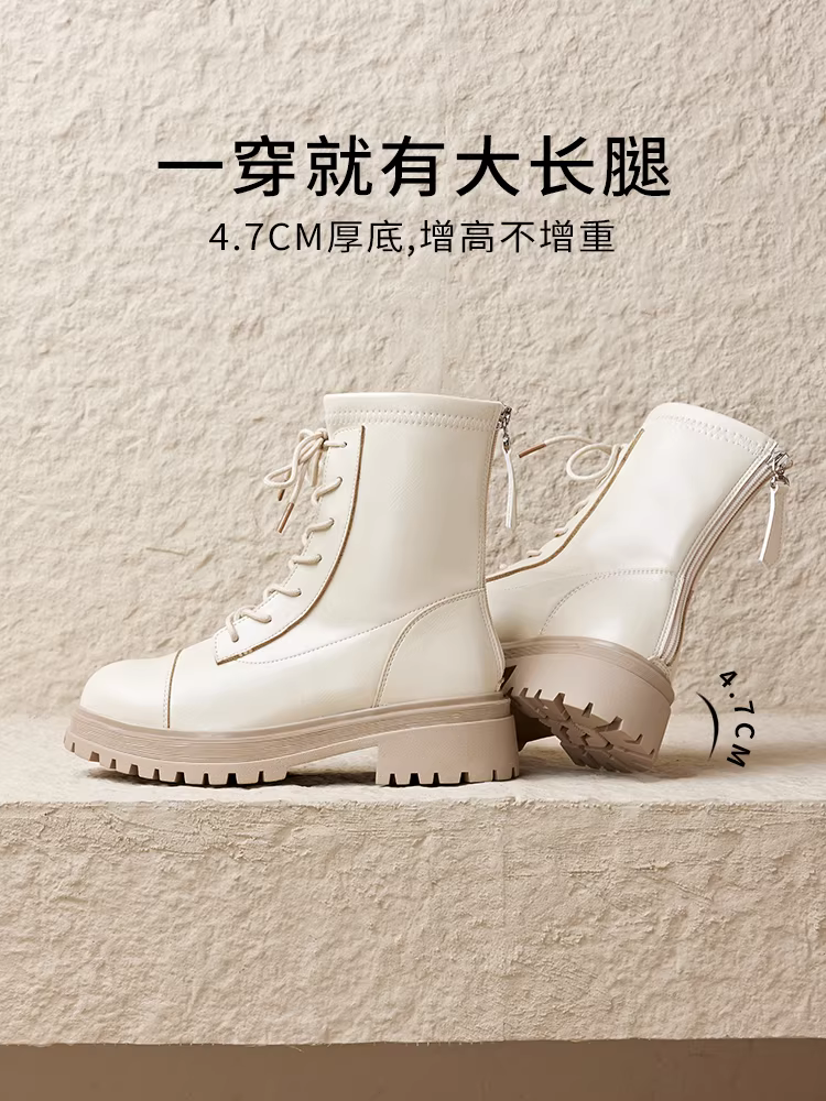 Giày bốt Martin đế dày Dadong dành cho nữ, mẫu mới thu đông 2025, giày bốt rất thời trang dành cho phụ nữ nhỏ nhắn, giày bốt ngắn gót thô màu đen.