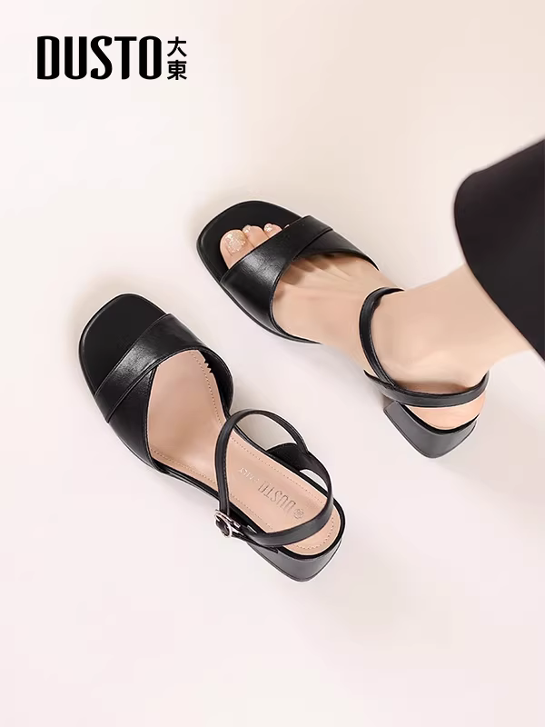 Dép đế bằng Dadong dành cho nữ 2025 kiểu Pháp mới mùa hè, gót dày cao, giày cao gót mùa hè dành cho nữ