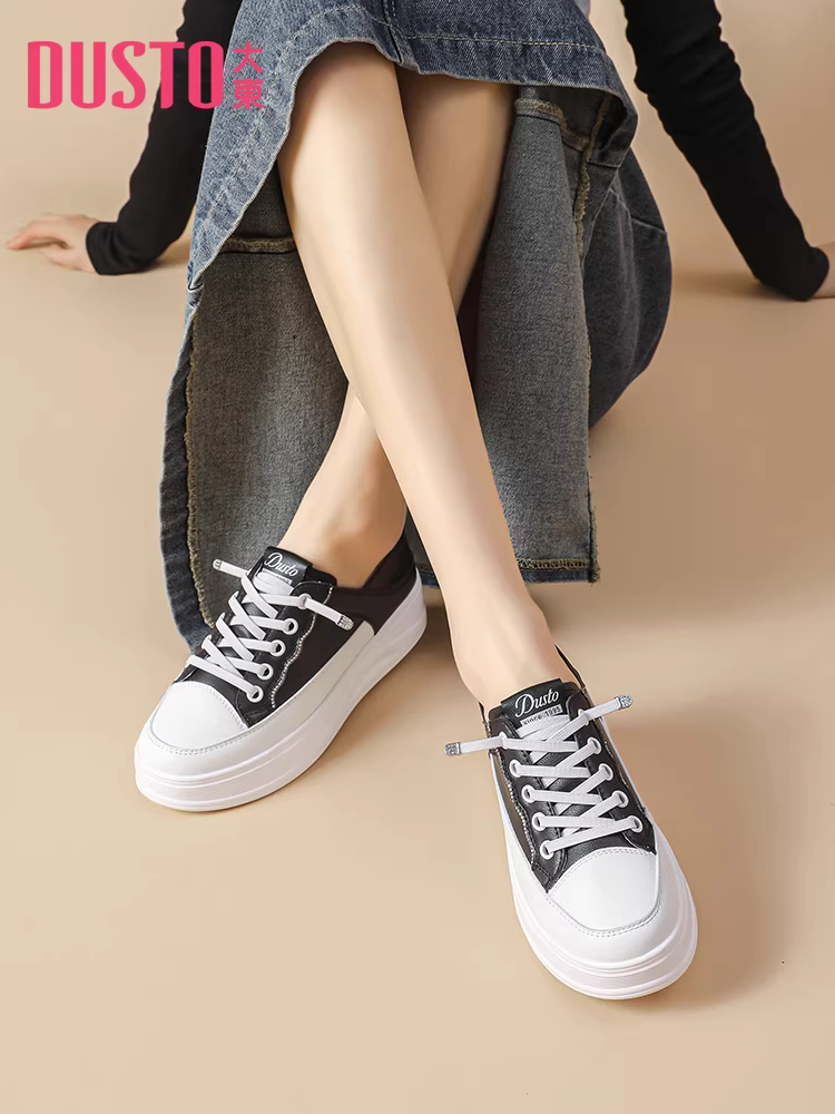 Giày thể thao đế dày tăng chiều cao Dadong có kèm chân váy, giày thể thao nữ màu đen mùa thu đông 2025 mới nổi tiếng, giày thể thao thường ngày.