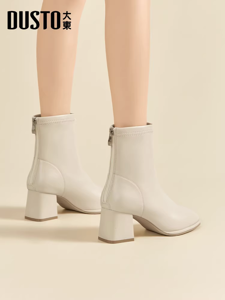 Giày bốt cao gót ngắn Dadong dành cho nữ 2025, mẫu mới thu đông, màu đen, gót thô, kiểu bốt cổ ngắn, bốt Chelsea.