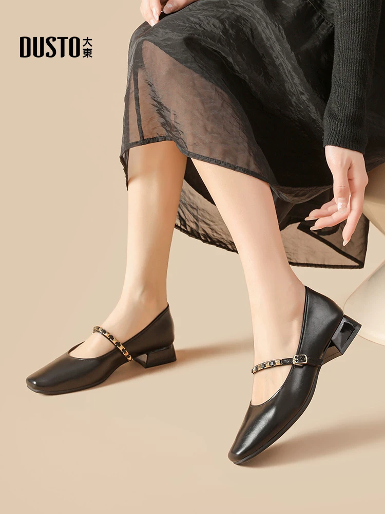 Giày Mary Jane kiểu Pháp sang trọng của Dadong dành cho nữ, bộ sưu tập thu mới 2025, phù hợp với chân váy, gót thấp, gót thô, miệng giày nông.