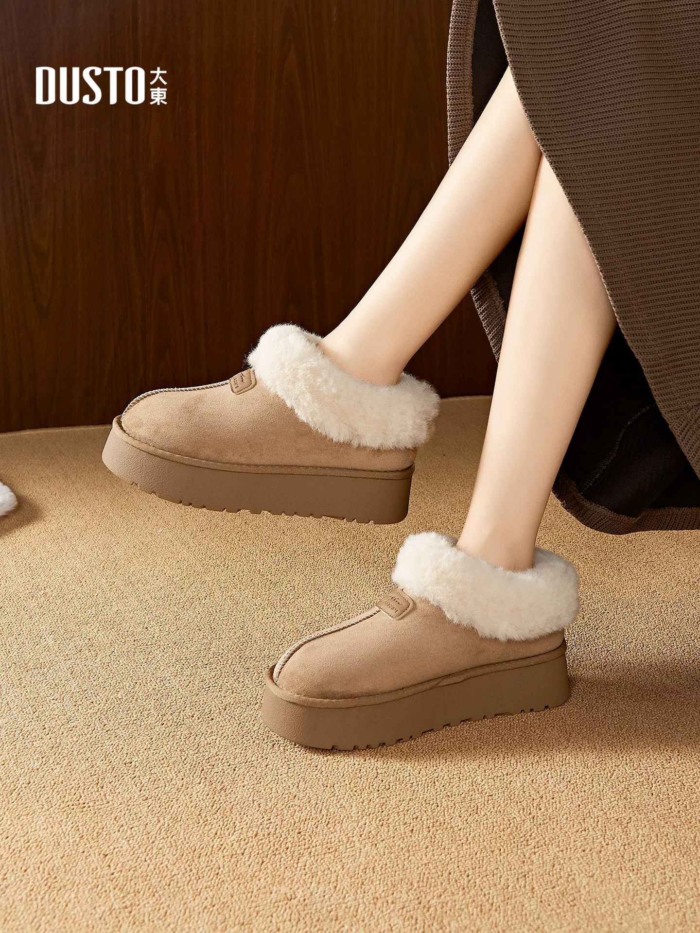 Giày bốt đi tuyết lót lông Dadong dành cho nữ, giày cotton dày đế dày lót lông cừu giữ ấm mùa đông mới năm 2025 để đi ngoài trời, giày lông thú.