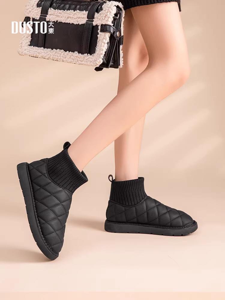 Giày bông mùa đông nữ kiểu mới 2025, giày bánh mì, ủng ngắn đi tuyết, đế dày, lót lông cừu, chống trơn trượt, ủng bông