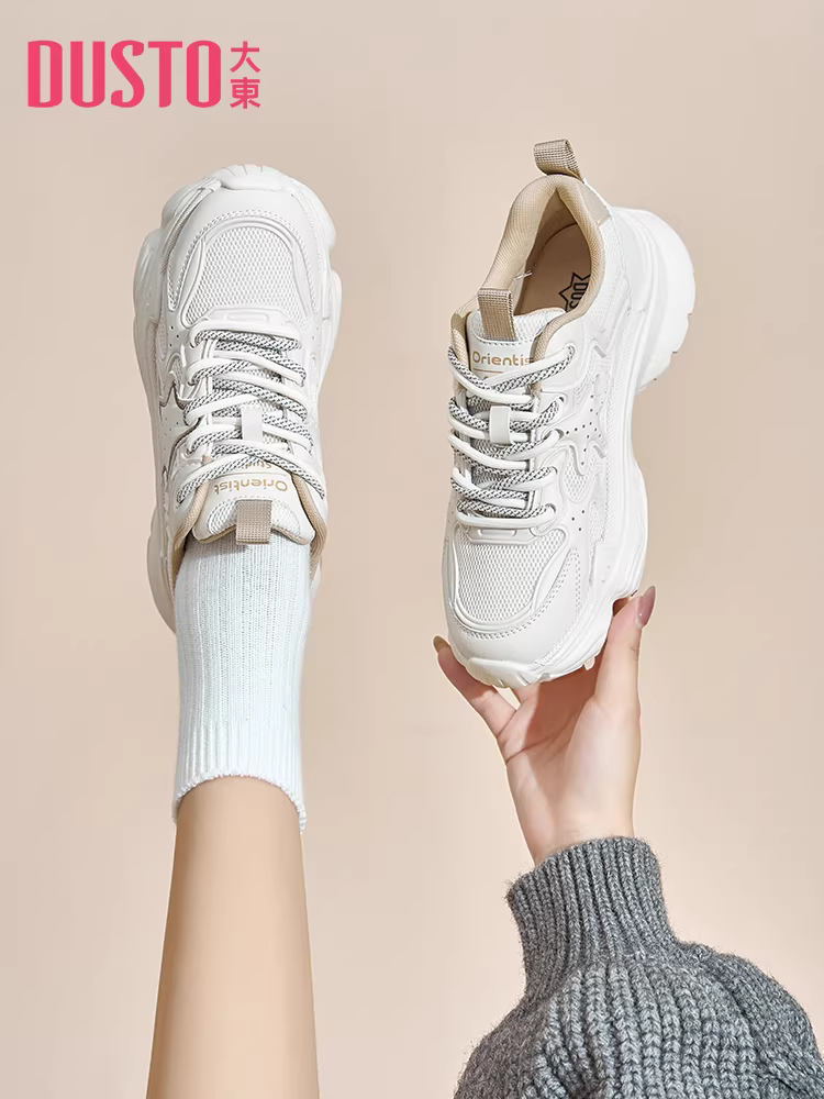Giày bố nữ đế dày, kiểu mới thu đông 2025, giày thể thao nữ, giày sneaker trắng tăng chiều cao.