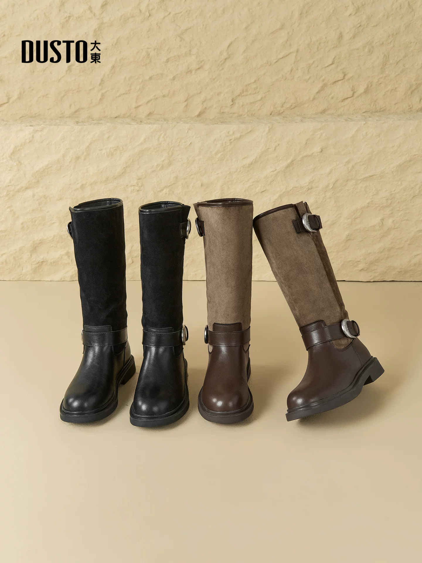 Giày bốt nữ cao đến giữa bắp chân 2025 kiểu mới mùa đông, kiểu xếp ly, kiểu cao cổ, kiểu miền Tây, kiểu đi cưỡi ngựa, lót lông Melard