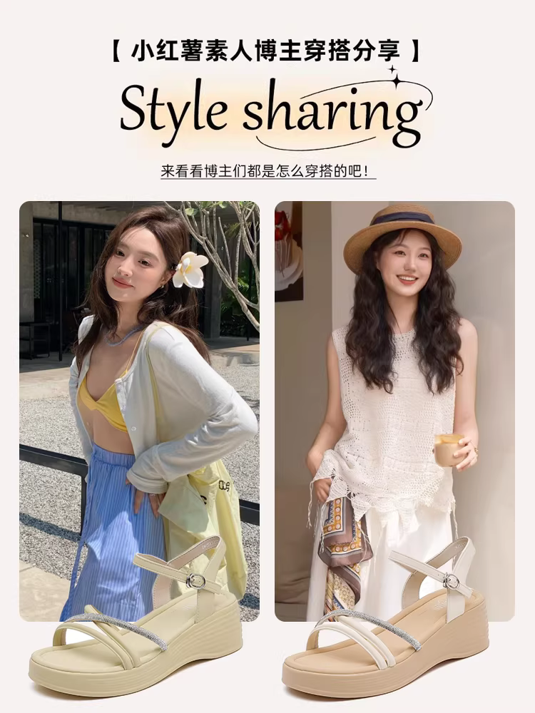 Dép nữ đế xuồng kiểu mới hè 2025, phối đồ đầm rất đẹp, kiểu hở mũi đính đá, đế dày tăng chiều cao, kiểu La Mã