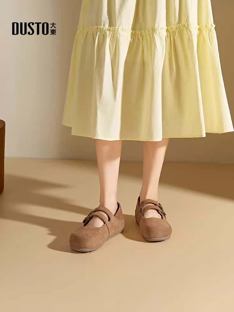 Giày Mary Jane Dadong dành cho nữ 2025, mẫu mới mùa thu, kiểu Birkenstock, đế bằng, ôm chân, phối chân váy, giày bệt nữ.