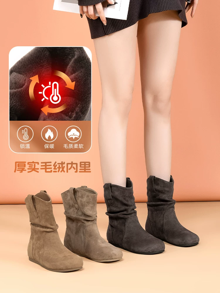 Giày bốt ngắn kiểu Birkenstock Dadong dành cho nữ 2025, mẫu mới thu đông, đế bằng, lót lông, kiểu dáng retro, kiểu dáng xuề xòa, kiểu Martin.